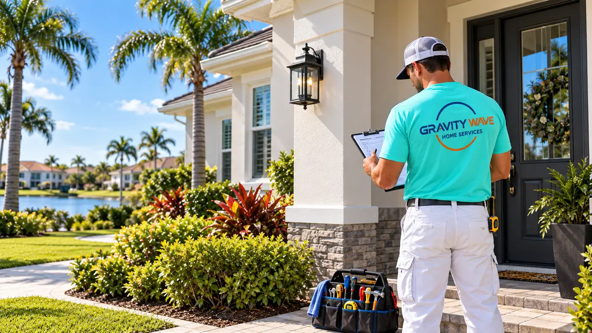 Gravity Wave Home Services technician reviewing a home maintenance project at a Jacksonville residence